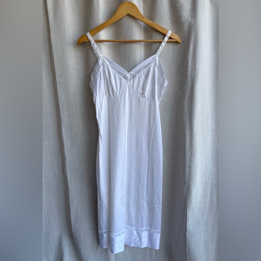Vintage White Lace Trim Slip Dress Midi - Size S